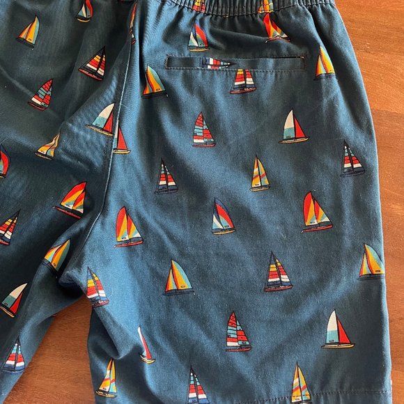 Forever 21 Short Mens Small Blue Boats Drawstring Elastic Waist 3 Pocket Bottoms - Picture 4 of 6